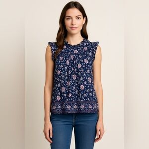 Vineyard Vines floral Ruffled Sleeveless Top size Medium silk